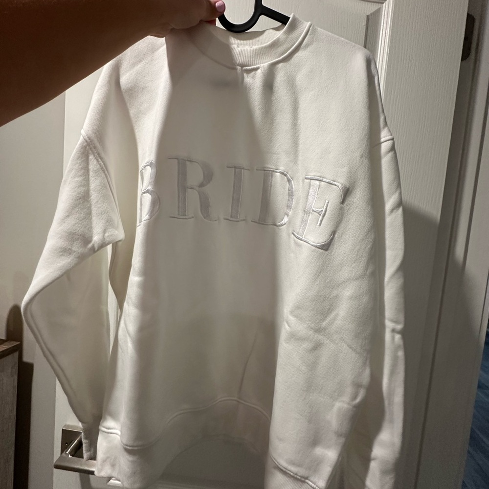 White 'BRIDE' Embroidered Crewneck Sweatshirt